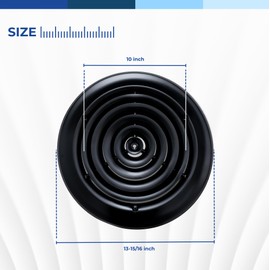 Fits 10 Inch Neck Air Duct | Steel Round Air Supply Diffuser for Ceiling by Handua | Round Diffuser Vent Cover | Black | Outer Dimension: 13-15/16"