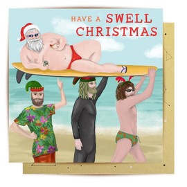 La La Land Greeting Card Surf Santa