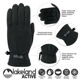 Lakeland Active Women's Kendal Soft Thermal Polar Fleece Winter Gloves - Black - Large