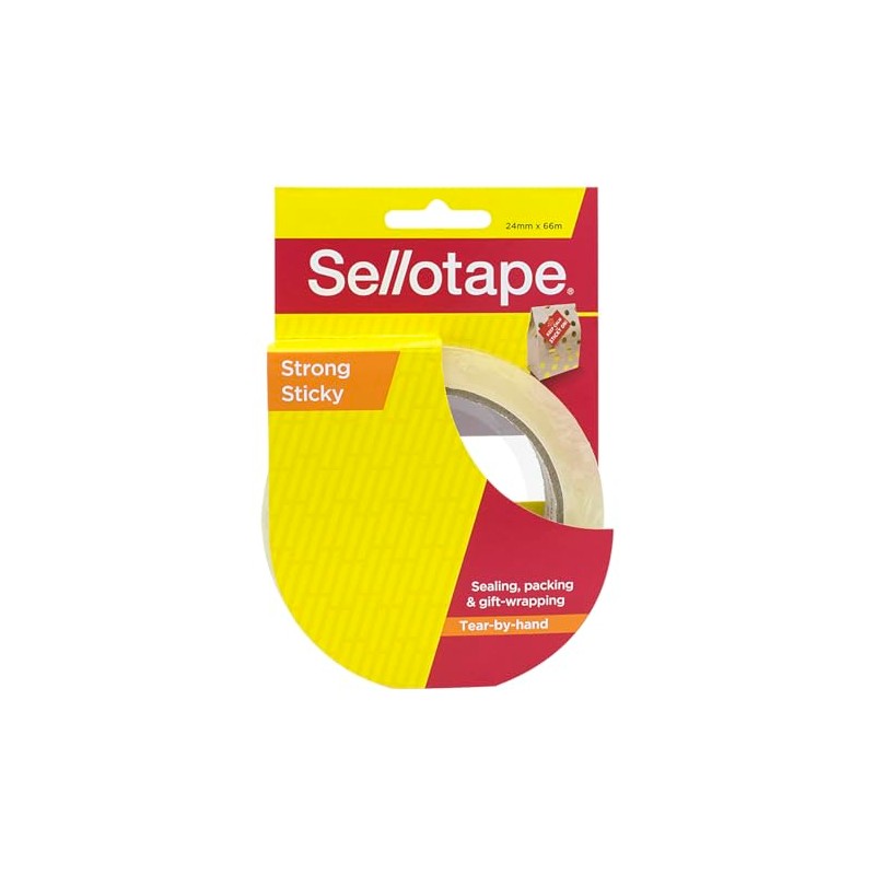 Sellotape Strong Sticky Transparent Tape, Crystal Clear, 24mm x 66m,