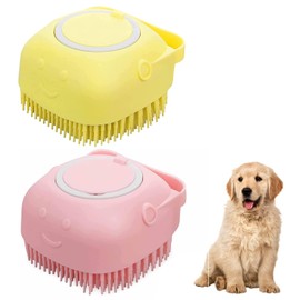 Silicone Dog Bath Brush for Grooming and Cleaning Short and Long-Haired Dogs and Cats (Yellow&Pink)