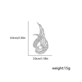 Rhinestone Angel Wings Pearl Brooch Lapel Pins for Women Men Fashion Elegant Silver Tone Feather Brooches Pin for Dresses Suit Coat Breastpin Wedding Party Trendy Jewelry (White)