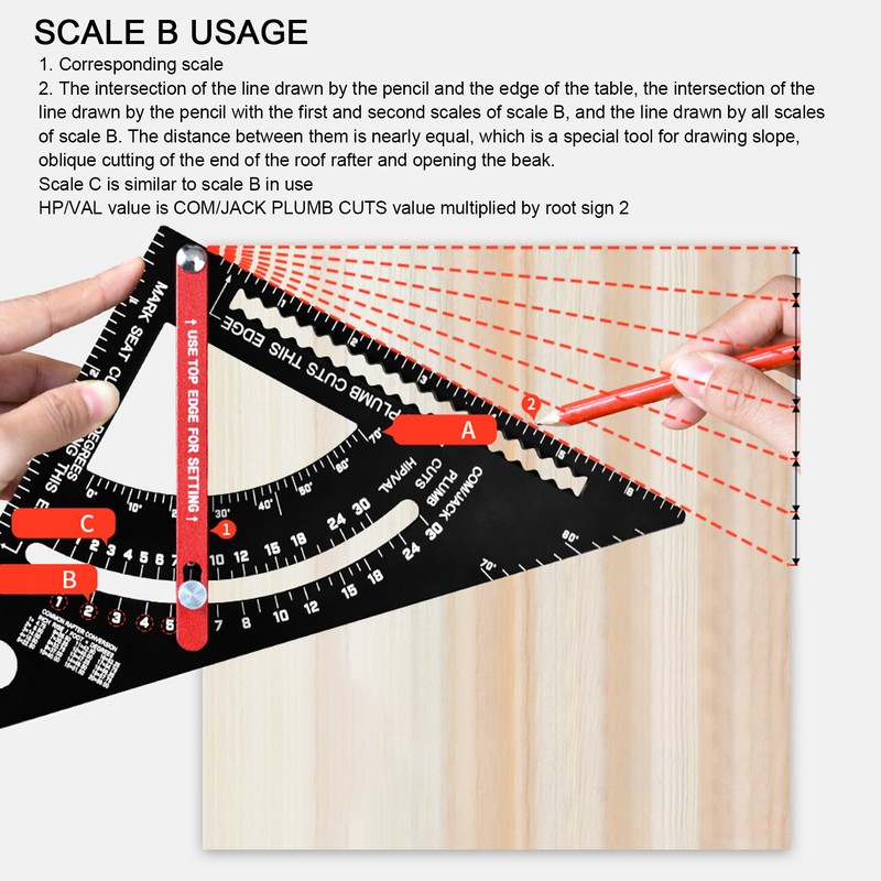 Woodworking Triangle Ruler Aluminum Alloy Accurate Laser Scale Triangle Ruler
