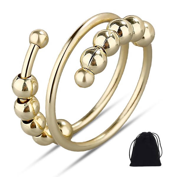 Anxiety Ring, Adjustable, Anxiety Ring, Open Rings, Rotating Beads, Decompression