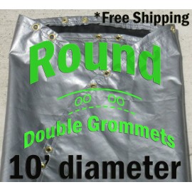 Harpster Tarps Round 10 Ft Diameter Tarp Heavy Duty Pool Firepit Sandbox Waterproof Field Cover - Silver/White