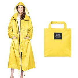 Nsyee Womens Long Raincoats Waterproof Rain Jacket Lightweight Breathable Hooded Windbreaker (Yellow, XL)