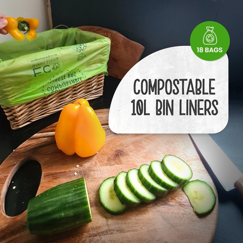 Eco Green Living 10 Litre Compostable Bin Liners, Plastic Free