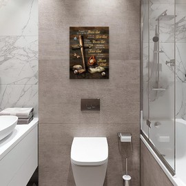 Kuphsod Baseball Canvas Wall Art Christian Baseball Print Painting Baseball Sports Fan Wall Decor Baseball Lovers Gift Picture Framed Modern Artwork Decor For Bathroom Bedroom Hanging 12x16 Inch