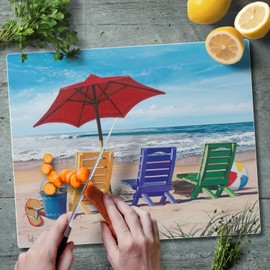 CounterArt Beachy Keen 3mm Tempered Glass Cutting Board 15” x 12” Manufactured in the USA Serving Board Charcuterie Board Dishwasher Safe