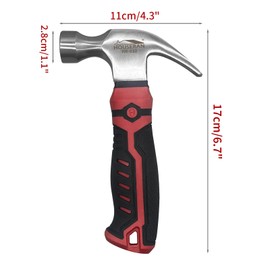 HOUSERAN Small Hammer 12oz, Small Hammer Tool, Claw Hammer for Women, Suitable for Family, Camping, Stakes, DIY, Red