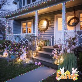 JMEXSUSS - Paquete de 2 luces de Pascua que funcionan con pilas para interiores y exteriores, total de 66 pies, 200 luces LED multicolor de Pascua para decoración de casa, porche, patio, jardín, árbol