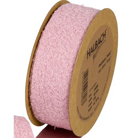 Halbach Seidenbänder Teddy fabric decorative ribbon, width: 40 mm, length: 10 m, faux fur ribbon for crafting and sewing, colour: pale berry