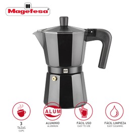 MAGEFESA 01PACFKEB03 Kenia Noir Kaffeemaschine, 3 Tassen, aus emailliertem Aluminium, Stahl, bunt, 3 tazas