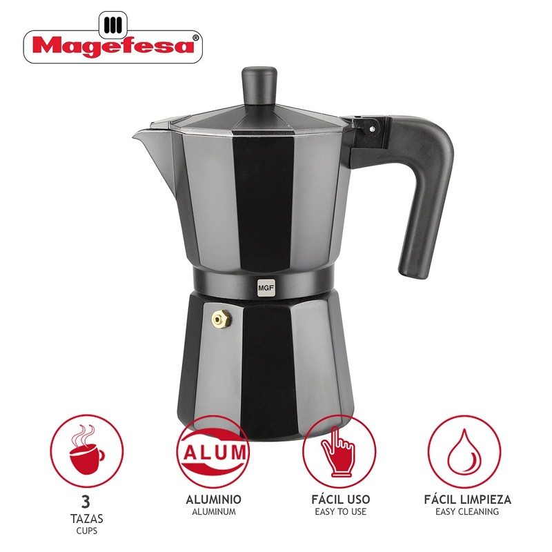 MAGEFESA 01PACFKEB03 Kenia Noir Kaffeemaschine, 3 Tassen, aus emailliertem Aluminium,