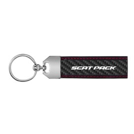 iPick Image Made for Dodge Scat-Pack Full Color Real Black Carbon Fiber Loop Strap Key Chain with Red Stitching