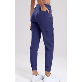 Oalka Women's Cargo Hiking Pants Lightweight Travel Pockets Joggers Quick Dry Future Blue L