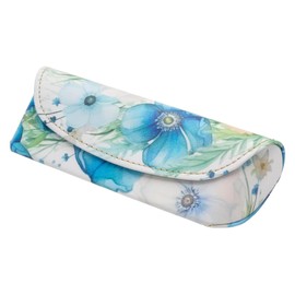 テーシーケース メガネケース おしゃれ レディース セミハード ケース マグネット式 アルミ フェイクレザー ブルー 花柄 HY-8081FL-B