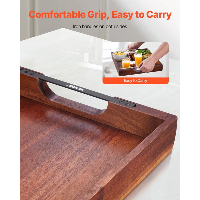VEVOR Wood Serving Tray, Acacia Wooden Tray Board with Handles,