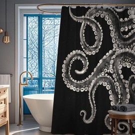Pakena Black Octopus in Galaxy Shower Curtain Nautical Fun Ocean Animal Coastal Shower Curtains Set Boys Marine Life Bath Curtain Kraken Monster Bathroom Accessories Home Decor 72x72 Inch