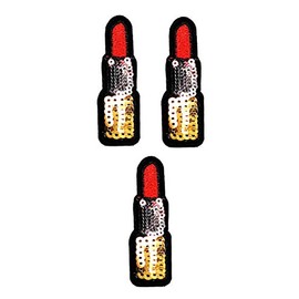 Umama Patch Set of 3 Red Lipstick Lips Sequin Embroidered Patch Cute Lipstick Cartoon kids Sew Iron On Patches Clothes Dress Plant Hat Jeans Sewing Applique DIY Accessory