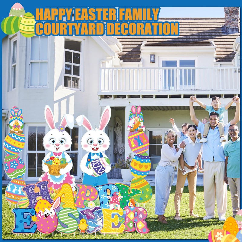 Wenqik 5 Pcs Easter Yard Signs with Stakes Outdoor Easter