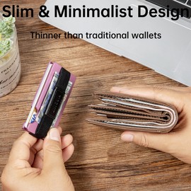 Carbon Fiber Minimalist Wallet for Men Credit Card Holder Money Clip & Cash Strap Slim RFID Mens Wallets,Matte Pink