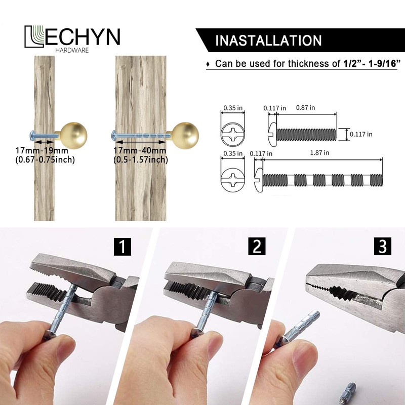 LECHYN 10 Pack 22mm Solid Brushed Gold Kitchen Cabinet Hardware