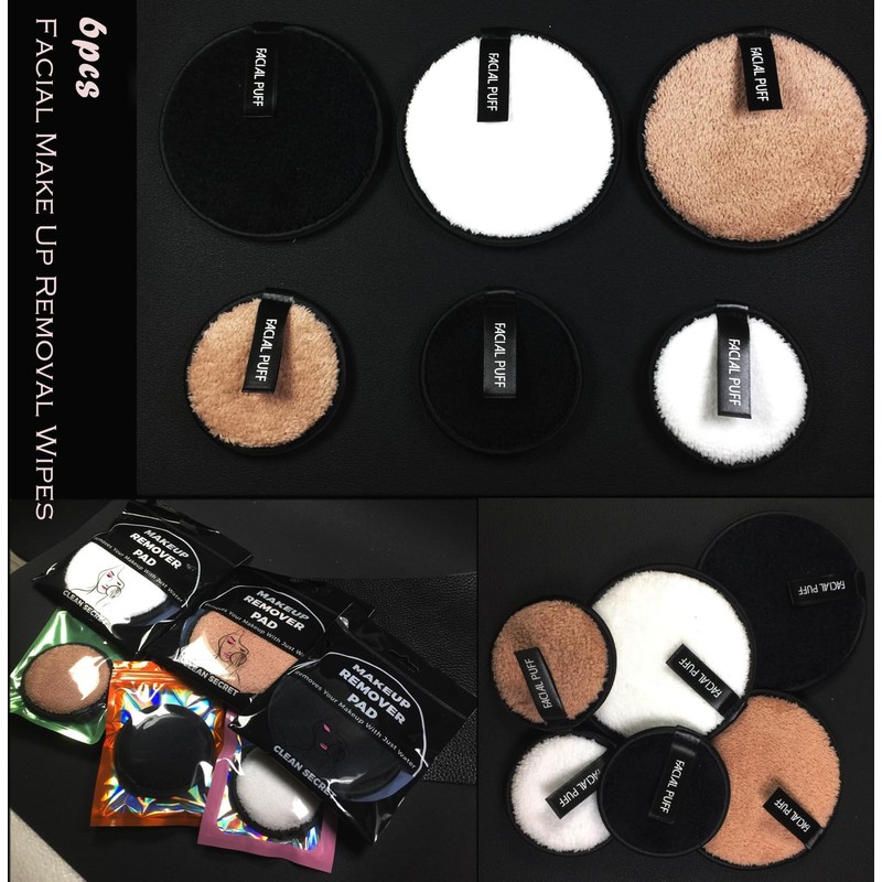 Reusable Makeup Remover Pads,6 Pack Facial Make Up Removal Wipes,
