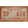 1980 ALABAMA License Plate Heart of Dixie antique vintage auto