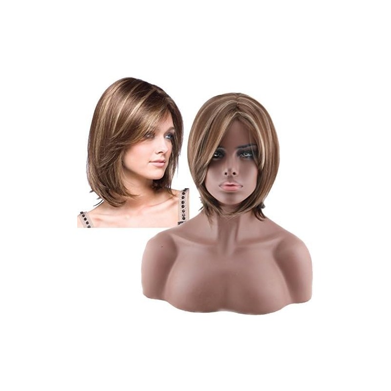 Peluca Bob Corta Liso Marrón, Peluca de Cabello con Flequillo
