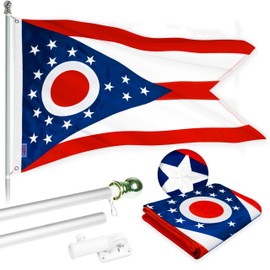 G128 Combo Pack: 5 Ft Aluminum Spinning Flagpole (Silver) & Ohio OH State Flag 2x3 Ft, ToughWeave Series Embroidered 300D Polyester | Pole with Flag Included