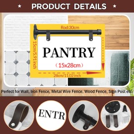 Metal Hanging Pantry Sign for Door 11"x 6" Wall Mounted Pantry Sisn with Brackets Double-Sided Pantry Farmhouse Rustic Wall Decor for Office Kitchen Farmhouse Restaurant Coffee Shop Store Hotel School Bar