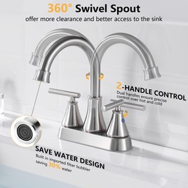 Bathroom Sink Faucet 4 Inch 2 Handle Centerset Brushed Nickel Lead-Free Modern Bathroom Faucet Vanity Faucet with Pop-up Drain Stopper and Supply Hoses