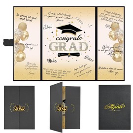SIHPTO Graduation Guest Book 2025 College Graduation Party Decorations,Black and Golden Graduation Signature Book,2025 Graduation Signature Board High School College Graduation Gifts（Black Gold）