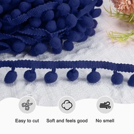 M METERXITY Pom Pom Ball Fringe Trim, 10 Yards 11mm Ball Fringe Trim Ribbon Sewing Accessory for Home Decoration/DIY Crafts/Curtain/Pillow [Navy Blue]