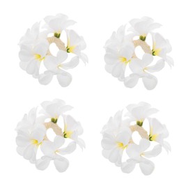 OATIPHO 4pcs Boho White Plumeria Hair Ties for Women Simulated Floral Elastic Scrunchies Beach Ponytail Holders for Wedding Vacation Party Hair Accessories