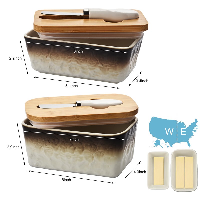 Stone Large Butter Dish with Lid for Countertop,Ceramic Butter Keeper