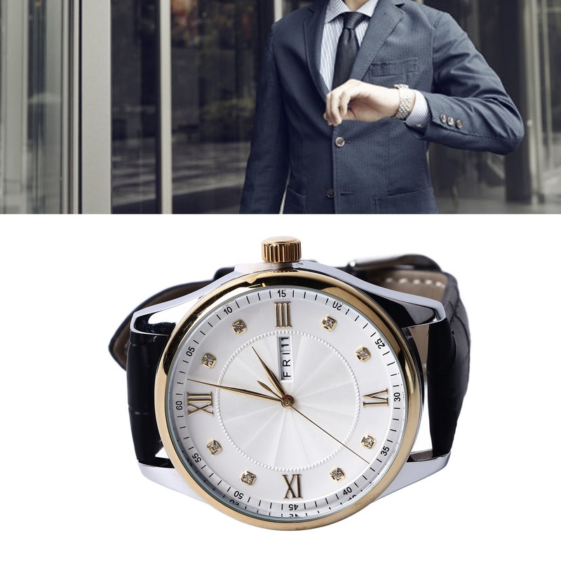Men Quartz Watch Double Calendar Accurate Time PU Leather Strap
