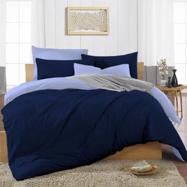 Ev Dekor® Duvet Cover Set Single Dark Blue Light Blue - Soft Microfibre Polyester Plain Dyed Reversible Double Duvet Set with Pillow cases - Bedding Quilt Covers Bedsheets