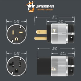 Journeyman-Pro HJP-520PC-LIT Lighted Plug & Connector Set 20 Amp 120-125 Volt, NEMA 5-20P + 5-20R(5-20C), 2Pole 3Wire, Straight Blade, Male & Female Plug Combo Power Indicating (1)