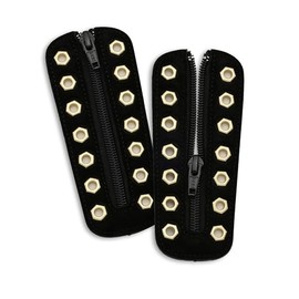 Soletec Leather Lace-in Boot Zipper Inserts for All Brands, Tieless Shoe Laces, 7 Glod Eyelets, 1 Pair, Suede Black