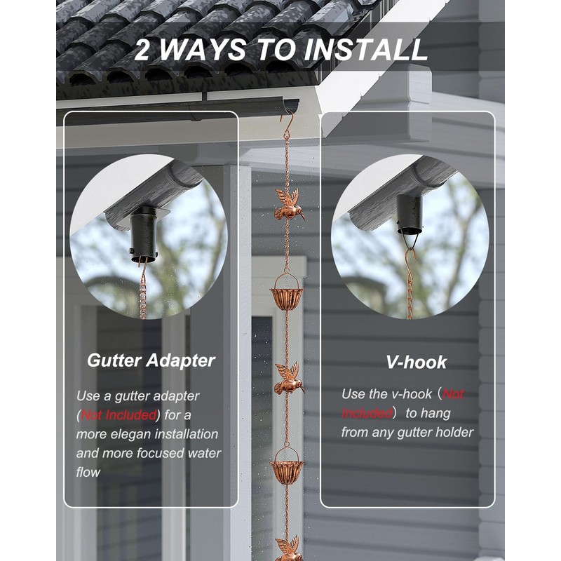 INNOWARMER 8.8ft Rain Chains for Gutters Outside, Rain Catcher Chain