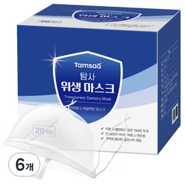 Exploration Tamsa Comfortable Ear Disposable Hygienic Mask, Chin Fixer (White) + Dropping Block (Transparent), 6 Pieces, 20-Pack / 탐사 귀가 편한 일회용 위생 마스크, 턱 고정대(흰색) + 침 방지대(투명), 6개, 20개입