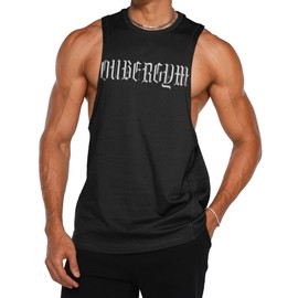 Ouber Men's Drop Arm Tank Top Cotton Sleeveless Gym Bodybuilding Shirt Black,XXL