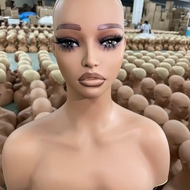 Professional Mannequin Display Head with Mesh Wig Cap, Realistic Features, Makeup Display Stand (DE 487 GM BZ)