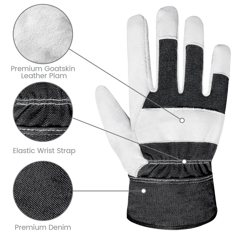KKOYING 2 Pair Pack Leather Work Gloves, Goatskin Work Gloves,