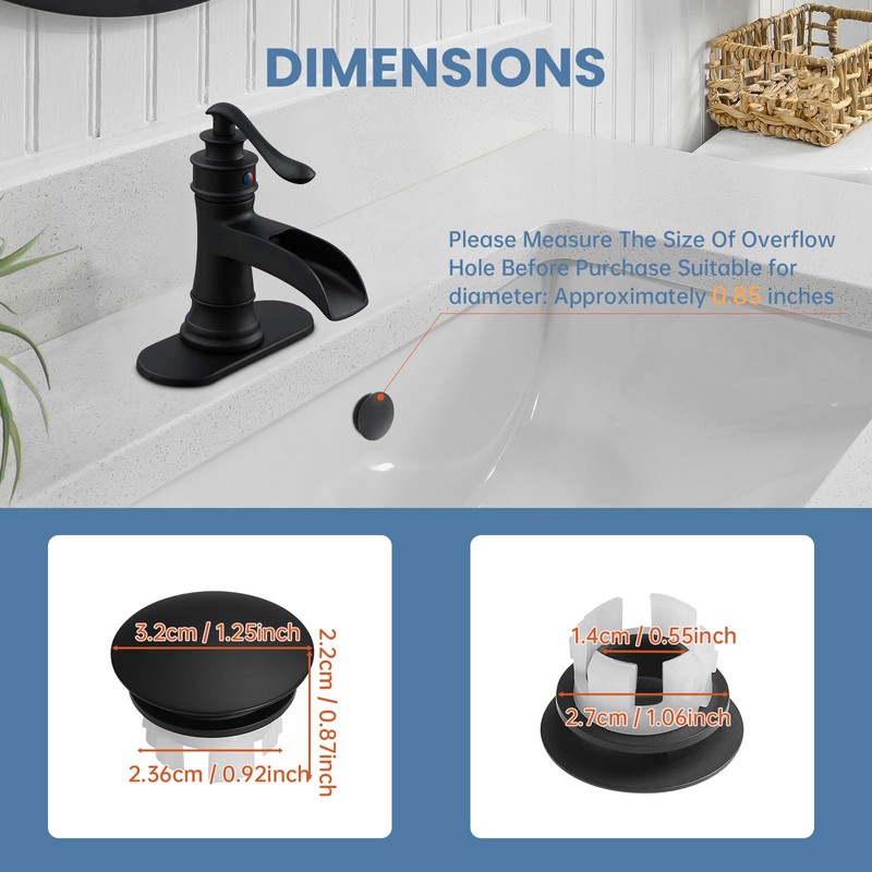 Homevacious Sink Basin Trim Overflow Cover Matte Black Brass Insert