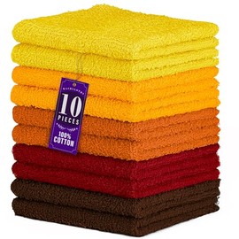 DecorRack 10 Pack 100% Cotton Wash Cloth, Luxurious Soft, 12 x 12 inch Ultra Absorbent, Machine Washable Washcloths, Assorted Set 1 (10 Pack)