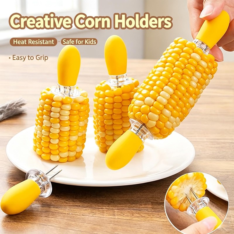 LAIYORA 10Pcs Steel Corn Skewers & Holders 5 Colours for
