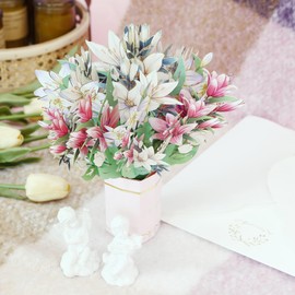 Sea Team Pop Up Card - 3D Bouquet Greeting Card for Birthdays, Anniversaries, Teachers, Thank You - Includes a Blank Envelope (Lily)